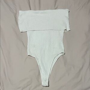 Free People Ribbed Off-Shoulder Bodysuit in White